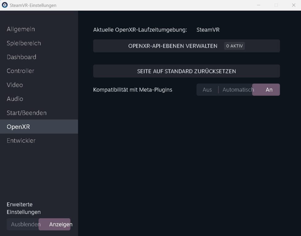 SteamVR als OpenXR Runtime festlegen
