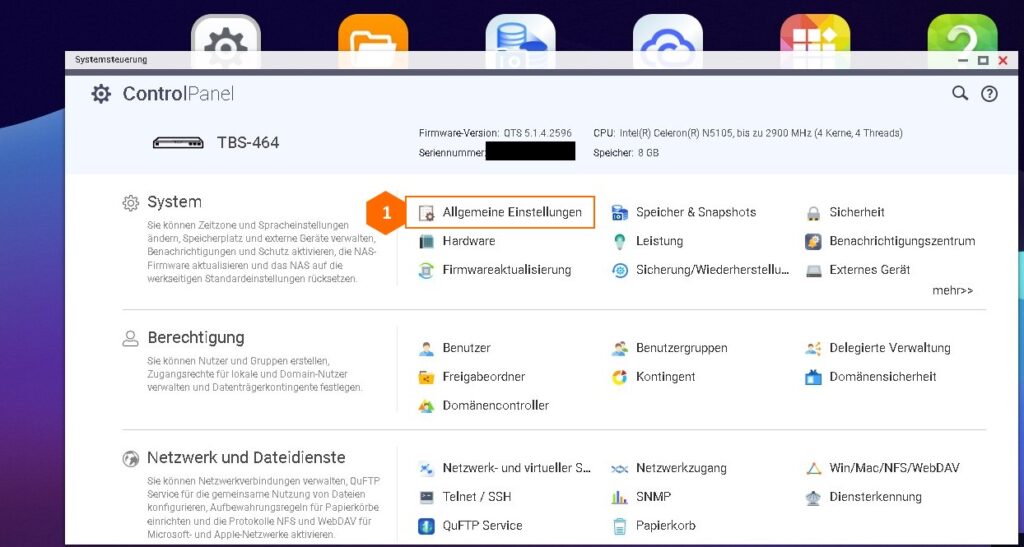 Allgemeine Einstellungen im QNAP Control Panel
